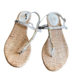 Ann Taylor Gold Chain Snake Skin Flat Thong Sandal